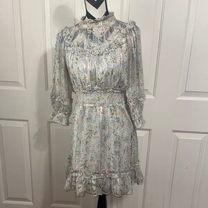 Walter Baker Betsy Smocked Waist Floral Ruffle Long-Sleeve Dress